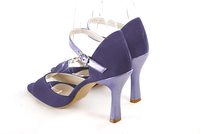 Lavender purple women's closed back sandals, with an instep strap. Round toe. High spool heels. Rear view - Florence KOOIJMAN